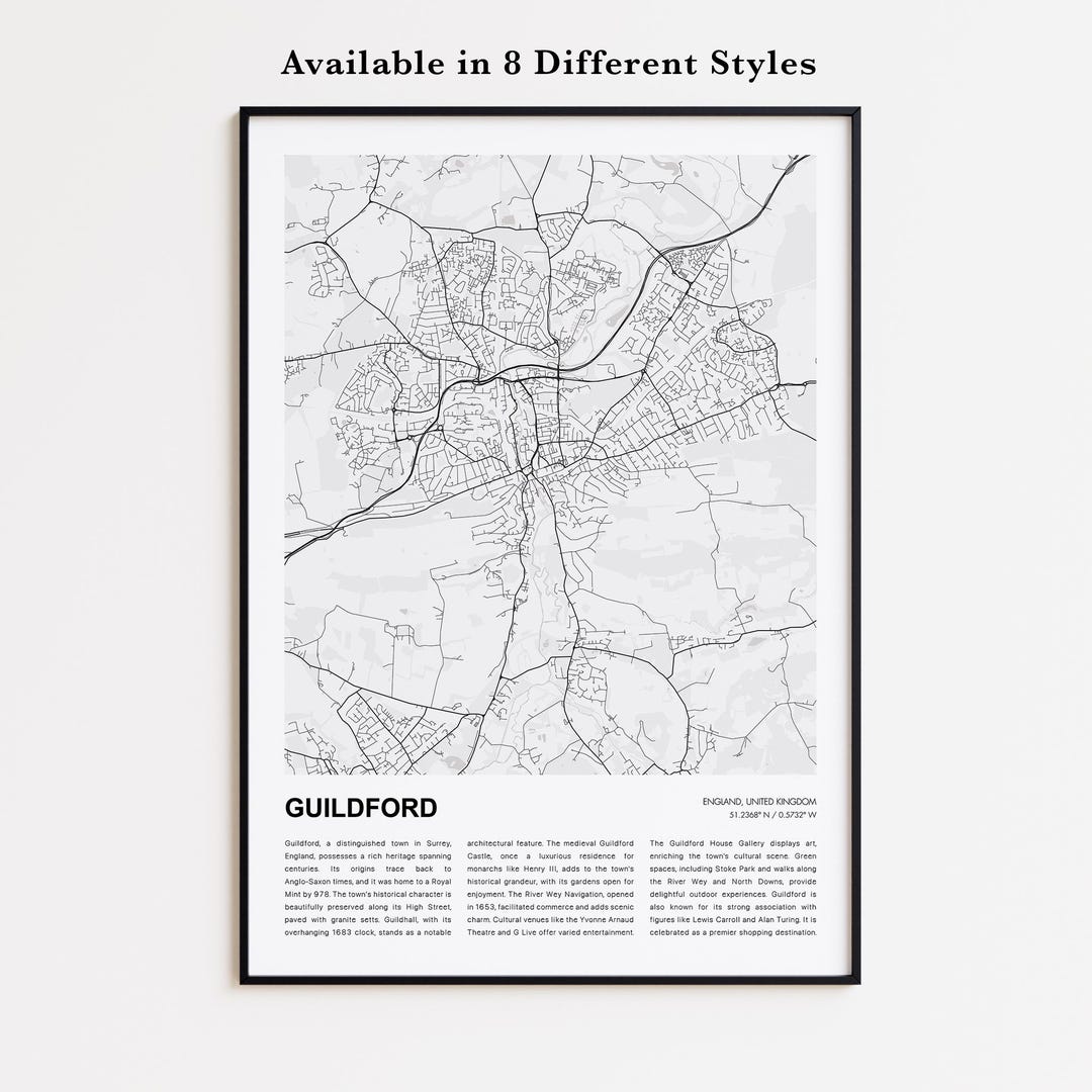 Guildford Map Print Guildford Travel Map Guildford Wall Decor Art Il 1s8y 