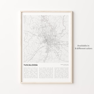 Impression de carte de Tuscaloosa, carte de voyage de Tuscaloosa, art déco murale Tuscaloosa, Tuscaloosa Alabama, cadeau de pendaison de crémaillère