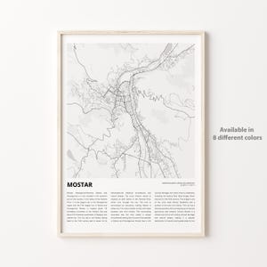Impresión de mapa de Mostar, mapa de viaje de Mostar, arte de decoración de pared de Mostar, Mostar Herzegovina-Neretva, regalo de inauguración de la casa
