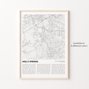 Impression de carte Holly Springs, carte de voyage Holly Springs, art déco murale Holly Springs, Holly Springs en Caroline du Nord, cadeau de pendaison de crémaillère