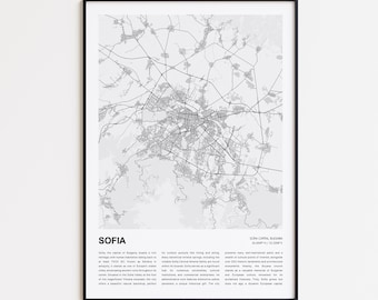 Sofija Karte Drucken, Sofija Reisekarte, Sofija Wanddekor, Sofija Stadt, Einweihungsparty Geschenk