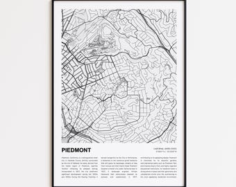 Piedmont Map Print, Piedmont Travel Map, Piedmont Wall Decor Art, Piedmont California, Housewarming Gift