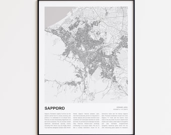 Sapporo Map Print, Sapporo Travel Map, Sapporo Wall Decor Art, Sapporo Hokkaido, Housewarming Gift