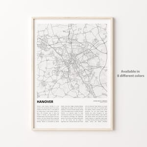 Impresión de mapa de Hannover, mapa de viaje de Hannover, arte de decoración de pared de Hannover, Hannover Baja Sajonia, regalo de inauguración de la casa