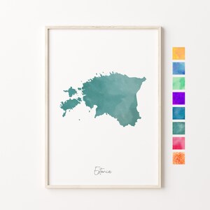 Carte aquarelle de l'Estonie, impression pastel de l'Estonie, art minimal de l'Estonie, art mural de l'Estonie, impression de la carte de l'Estonie, cadeau de pendaison de crémaillère, pays de l'Estonie