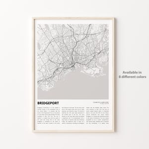 Bridgeport Map Print, Bridgeport Travel Map, Bridgeport Wall Decor Art, Bridgeport Connecticut, Housewarming Gift
