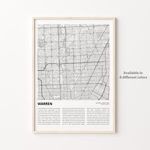 Warren Map Print, Warren Travel Map, Warren Wall Decor Art, Warren Michigan, Housewarming Gift