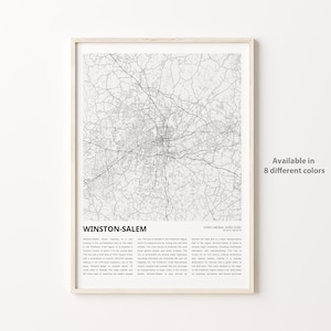 Winston-Salem Map Print, Winston-Salem Travel Map, Winston-Salem Wall Decor Art, Winston-Salem North Carolina, Housewarming Gift