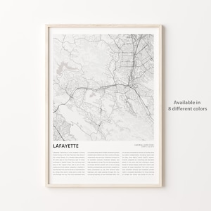 Lafayette Map Print, Lafayette Travel Map, Lafayette Wall Decor Art, Lafayette California, Housewarming Gift