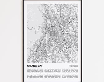 Chiang Mai Map Print, Chiang Mai Travel Map, Chiang Mai Wall Decor Art, Chiang Mai Chiang Mai, Housewarming Gift