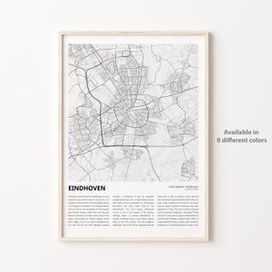 Impresión de mapa de Eindhoven, mapa de viaje de Eindhoven, arte de decoración de pared de Eindhoven, Eindhoven Brabante Septentrional, regalo de inauguración de la casa