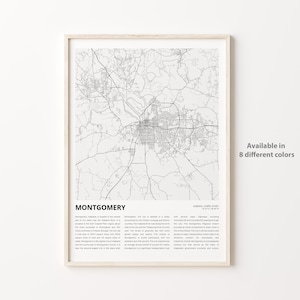 Montgomery Karte, Montgomery Reisekarte, Montgomery Wanddekor Kunst, Montgomery Alabama, Housewarming Geschenk