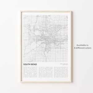 South Bend Map Print, South Bend Travel Map, South Bend Wall Decor Art, South Bend Indiana, Housewarming Gift