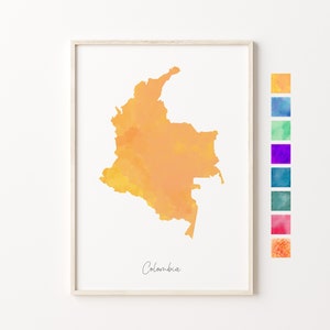 Carte aquarelle de la Colombie, impression pastel de la Colombie, art minimal de la Colombie, art mural de la Colombie, impression de la carte du pays de la Colombie, cadeau du pays de la Colombie