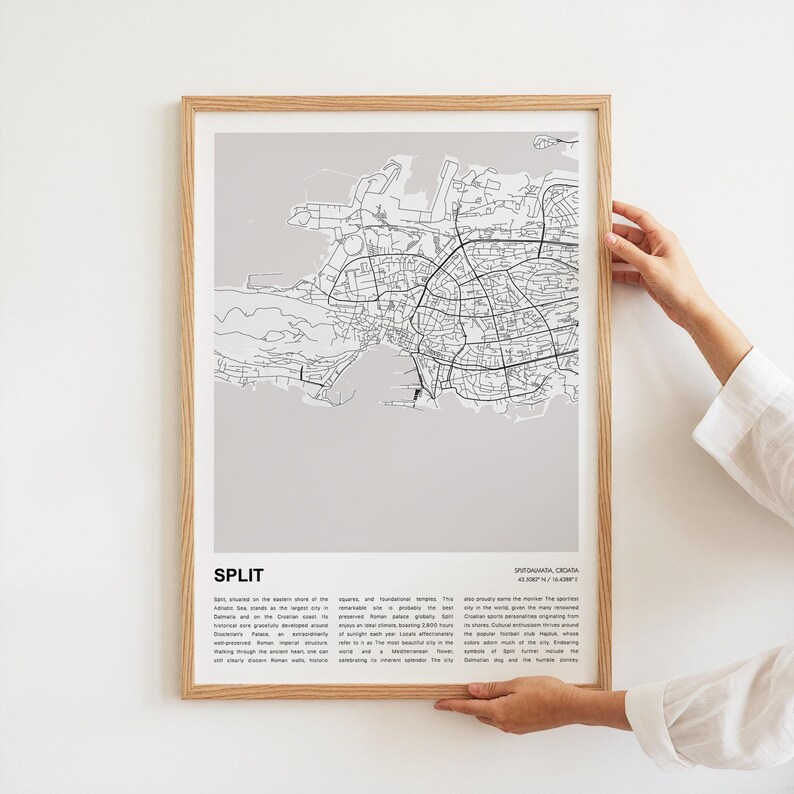 スプリットの地図プリント、スプリットの旅行地図、スプリットの壁飾りアート、スプリット スプリット・ダルマチア、新築祝いのギフト 画像 7