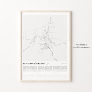 Impresión de mapas de Santa María Huatulco, Mapa de viaje de Santa María Huatulco, Arte de decoración de pared de Santa María Huatulco, Santa María Huatulco Oaxaca