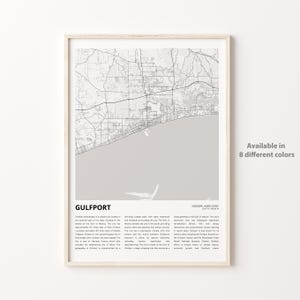 Gulfport-kaartafdruk, Gulfport-reiskaart, Gulfport-muurdecoratiekunst, Gulfport Mississippi, housewarmingcadeau