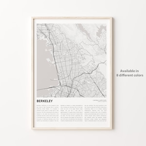 Berkeley-kaartafdruk, Berkeley-reiskaart, Berkeley-muurdecoratiekunst, Berkeley, Californië, housewarmingcadeau