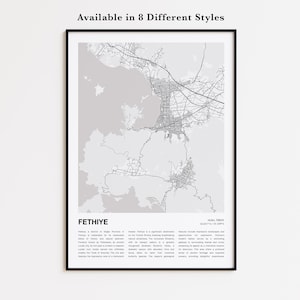 Fethiye Map Print, Fethiye Travel Map, Fethiye Wall Decor Art, Fethiye Muğla, Housewarming Gift