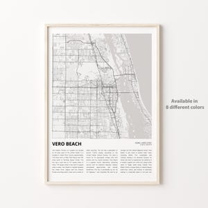 Vero Beach-kaartafdruk, Vero Beach-reiskaart, Vero Beach-muurdecoratiekunst, Vero Beach, Florida, housewarmingcadeau