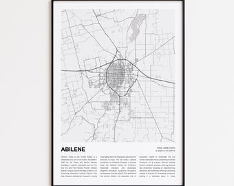 アビリーンの地図プリント、アビリーンの旅行地図、アビリーンの壁装飾アート、テキサス州アビリーン、新築祝いのギフト地図ポスター
