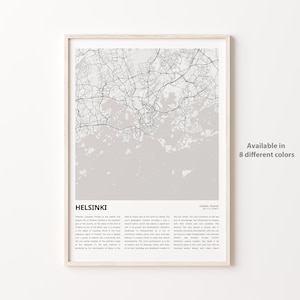 Druk mapy Helsinek, mapa podróży Helsinki, dekoracja ścienna Helsinek, Helsinki Uusimaa, prezent na parapetówkę