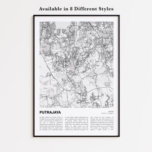 Wydruk mapy Putrajaya, Mapa podróży Putrajaya, Dekoracja ścienna Putrajaya, Putrajaya, Prezent na parapetówkę