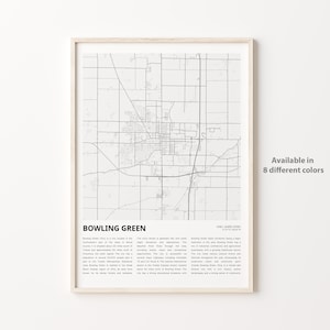 Impresión de mapa de Bowling Green, mapa de viaje de Bowling Green, arte de decoración de pared de Bowling Green, Bowling Green Ohio, regalo de inauguración de la casa