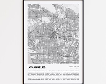 Stampa della mappa di Los Angeles, mappa turistica di Los Angeles, decorazioni murali di Los Angeles, Los Angeles California, regalo di inaugurazione della casa