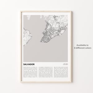 Impresión de mapa de Salvador, mapa de viaje de Salvador, arte de decoración de pared de Salvador, Salvador Bahía, regalo de inauguración de la casa
