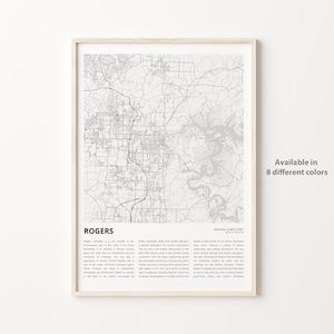 Rogers Map Print, Rogers Travel Map, Rogers Wall Decor Art, Rogers Arkansas, Housewarming Gift