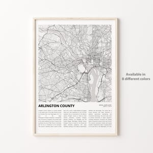 Impression de carte du comté d'Arlington, carte de voyage du comté d'Arlington, art déco murale du comté d'Arlington, comté d'Arlington en Virginie, carte cadeau de pendaison de crémaillère