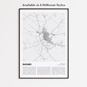 Bayamo Kartendruck, Bayamo-Reisekarte, Bayamo-Wanddekorkunst, Bayamo Granma, Housewarminggeschenk Personalisierte Karte Posterdruck