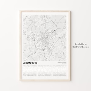 Luxembourg Map Print, Luxembourg Travel Map, Luxembourg Wall Decor Art, Luxembourg Luxembourg, Housewarming Gift