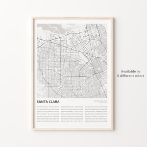 Santa Clara Map Print, Santa Clara Travel Map, Santa Clara Wall Decor Art, Santa Clara California, Housewarming Gift