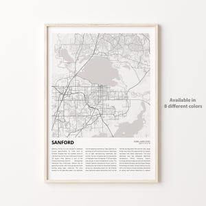 Impresión de mapas de Sanford, mapa de viajes de Sanford, arte de decoración de pared de Sanford, Sanford Florida, regalo de inauguración de la casa