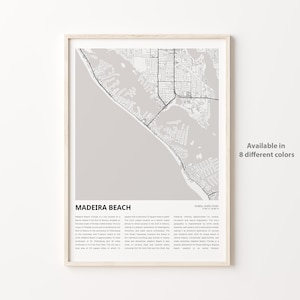 Kaart afdrukken Madeira Beach, reiskaart Madeira Beach, muurdecoratie Madeira Beach, Madeira Beach Florida, housewarmingcadeau