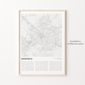 Mansfield Karte, Mansfield Karte, Mansfield Karte, Mansfield Wanddekor Kunst, Mansfield England, Housewarming Geschenk