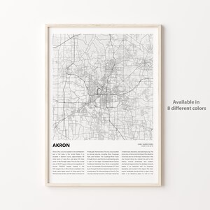 Akron Map Print, Akron Travel Map, Akron Wall Decor Art, Akron Ohio, Housewarming Gift map poster