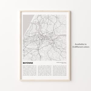 Bayonne Karte Druck, Bayonne Reisekarte, Bayonne Wanddekor Kunst, Bayonne Pyrénées-Atlantiques, Housewarming Geschenk Personalisierte Karte Posterdruck