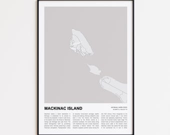 Mackinac Island-kaartafdruk, Mackinac Island-reiskaart, Mackinac Island-muurdecoratiekunst, Mackinac Island Michigan, housewarmingcadeau