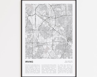 Irving Map Print, Irving Travel Map, Irving Wall Decor Art, Irving Texas, Housewarming Gift