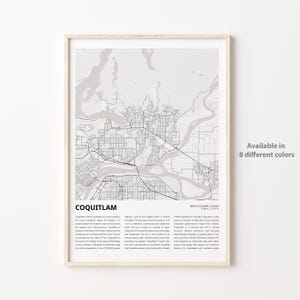 Impresión de mapa de Coquitlam, mapa de viaje de Coquitlam, arte de decoración de pared de Coquitlam, Coquitlam Columbia Británica, regalo de inauguración de la casa
