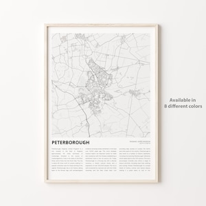 Peterborough-kaartafdruk, Peterborough-reiskaart, Peterborough-muurdecoratiekunst, Peterborough, Engeland, housewarmingcadeau