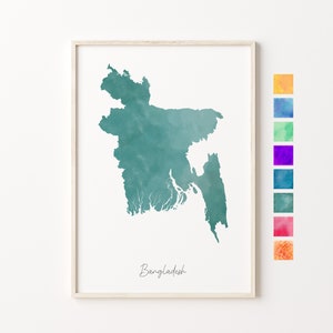 Carte aquarelle du Bangladesh, impression pastel du Bangladesh, impression aquarelle minimale du Bangladesh, art mural Bangladesh, cadeau impression carte du Bangladesh