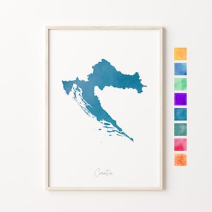 Carte aquarelle Croatie, impression pastel Croatie, art minimal croate, art mural Croatie, impression carte Croatie, cadeau de pendaison de crémaillère, pays de la Croatie