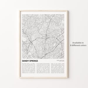 Impression de carte Sandy Springs, carte de voyage Sandy Springs, art déco murale Sandy Springs, Sandy Springs Géorgie, cadeau de pendaison de crémaillère