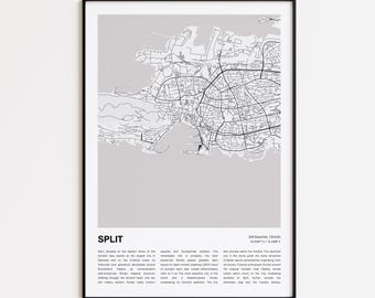 Split Map Print, Split Travel Map, Split Wall Decor Art, Split Split-Dalmatia, Housewarming Gift