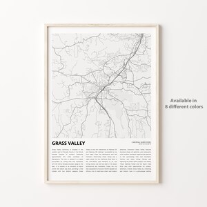 Grass Valley-kaartafdruk, Grass Valley-reiskaart, Grass Valley-muurdecoratiekunst, Grass Valley Californië, housewarmingcadeau