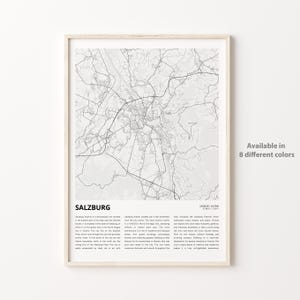 Impresión de mapa de Salzburgo, mapa de viaje de Salzburgo, arte de decoración de pared de Salzburgo, Salzburgo Salzburgo, regalo de inauguración de la casa